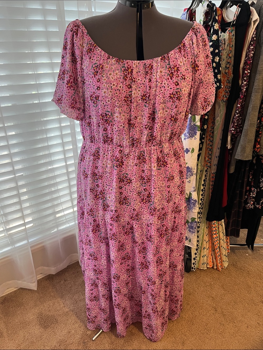 Draper James Convertible Shoulder Floral Short-Sleeve Maxi Dress 3x 24 26
